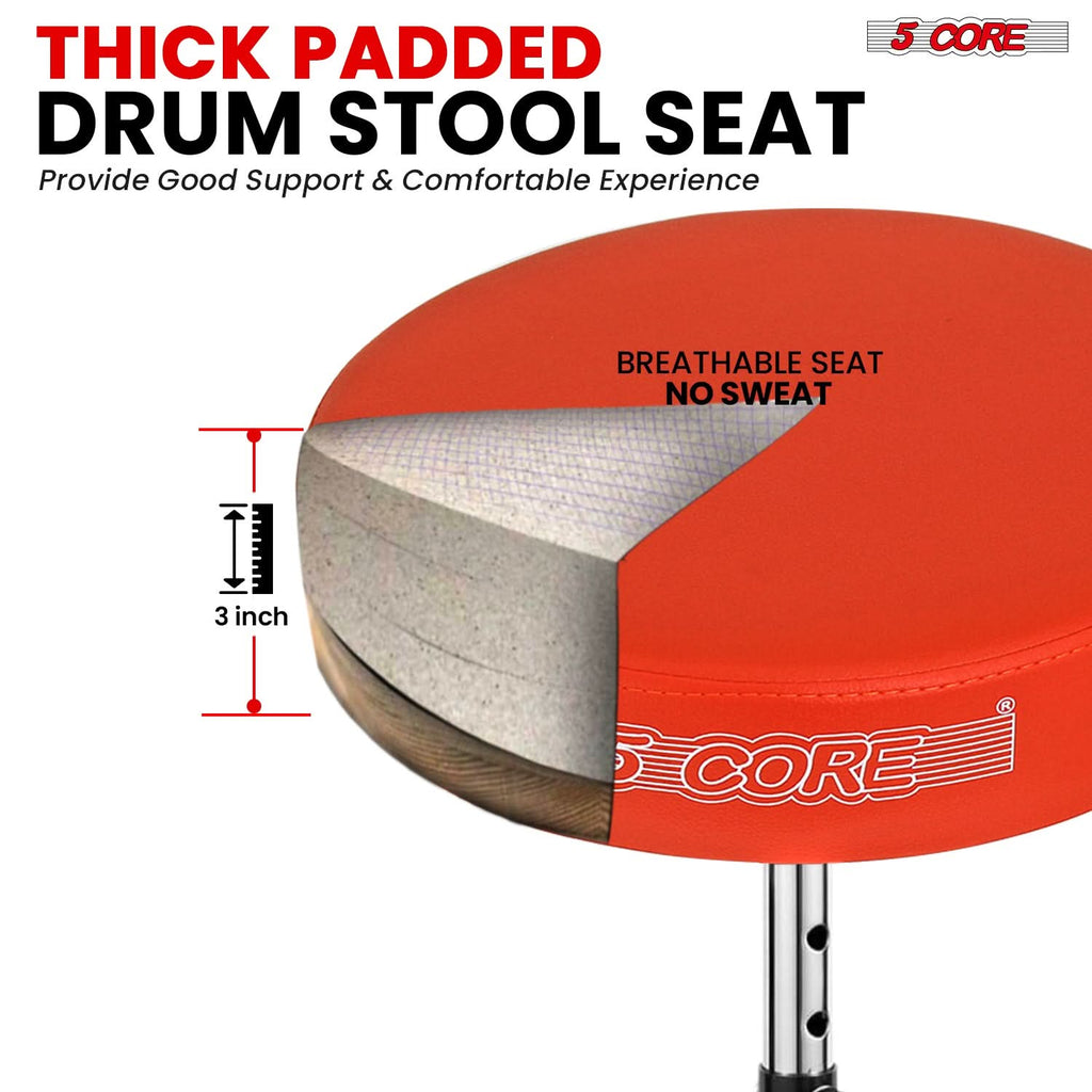 5Core Drum Throne Padded Adjustable Guitar Stool Drummer Seat for Adults & Kids ORANGE-2