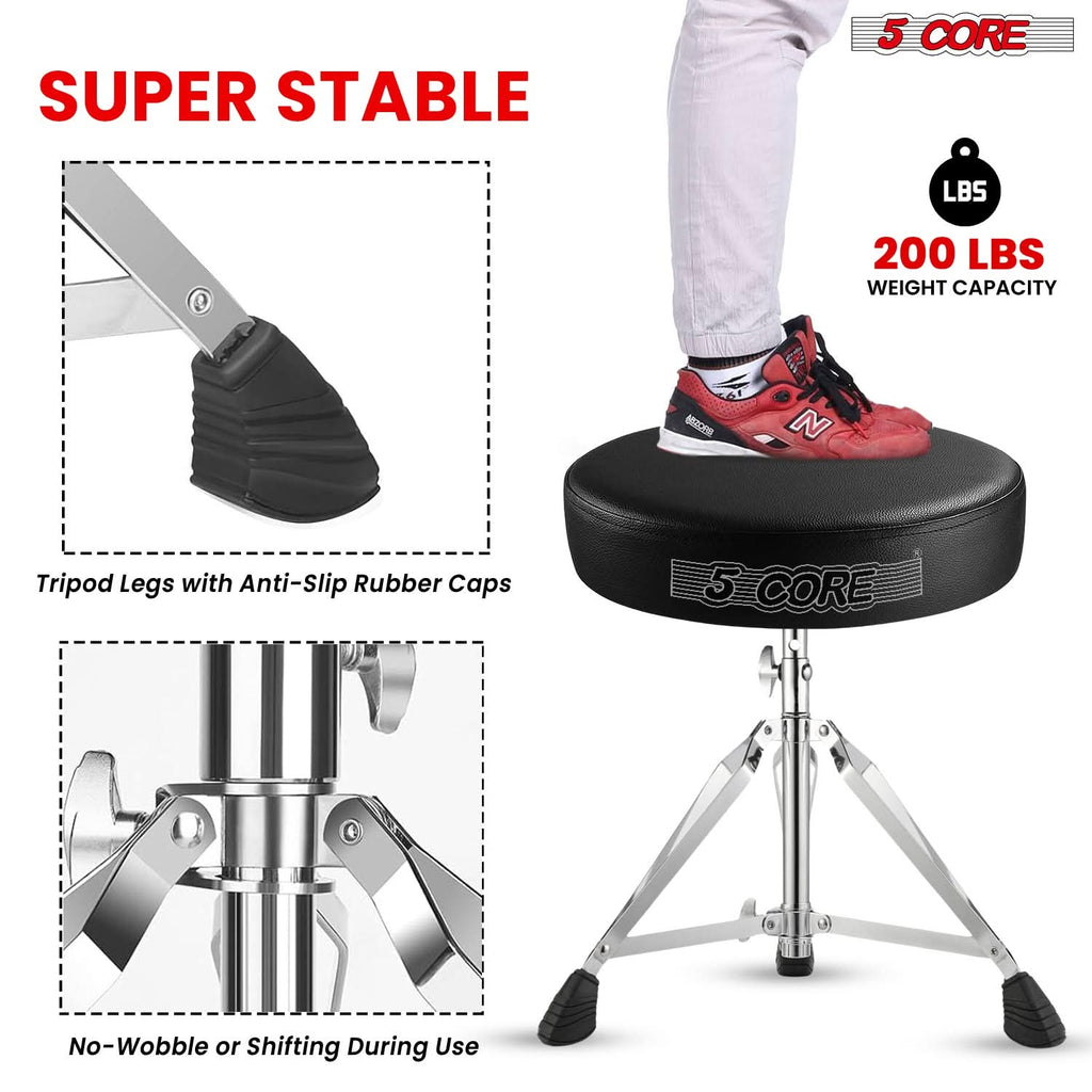 5Core Drum Throne Padded Adjustable Guitar Stool Drummer Seat for Adults & Kids BLACK-3