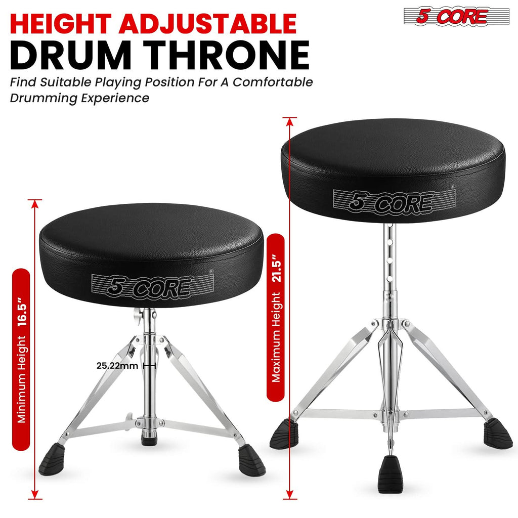 5Core Drum Throne Padded Adjustable Guitar Stool Drummer Seat for Adults & Kids BLACK-4