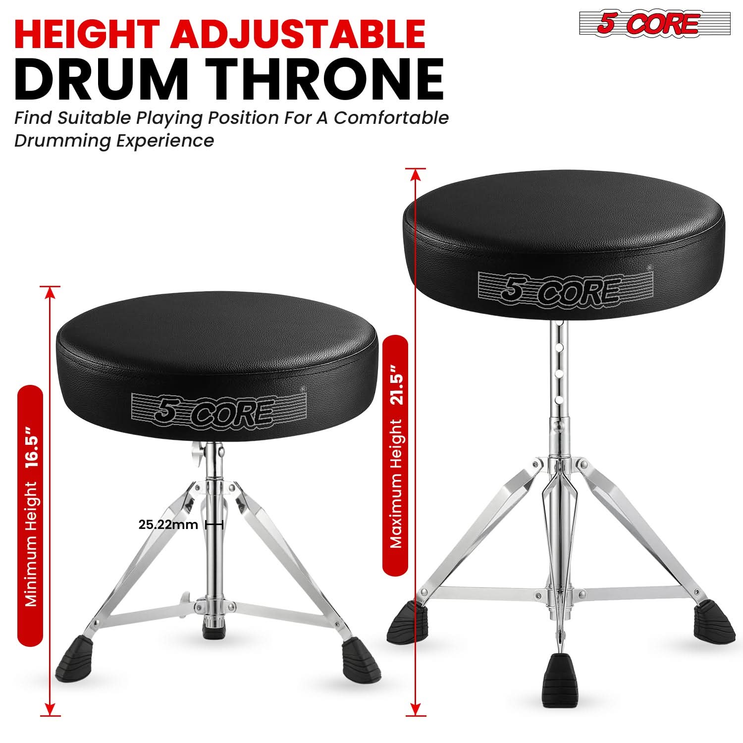 5Core Drum Throne Padded Adjustable Guitar Stool Drummer Seat for Adults & Kids BLACK-4