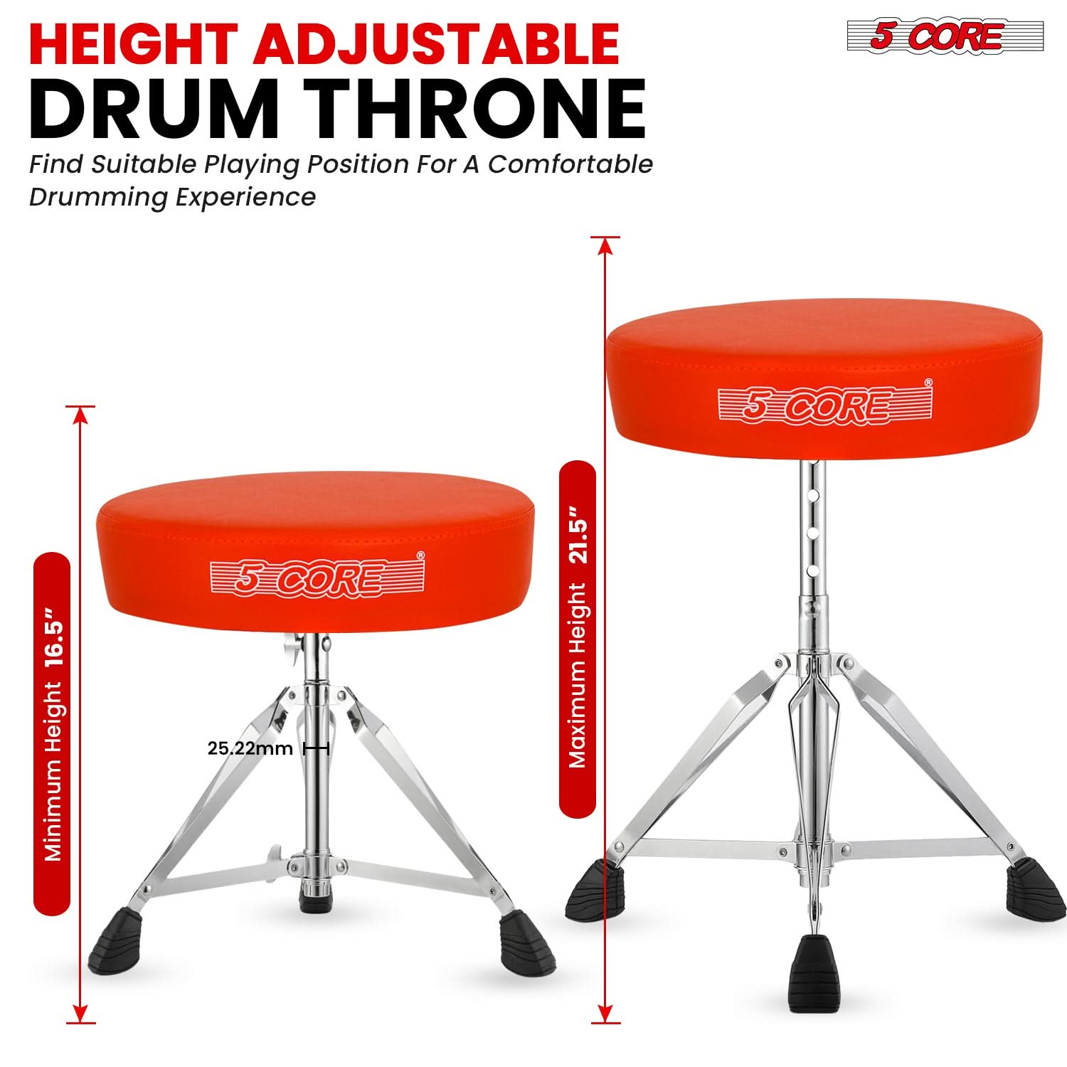 5Core Drum Throne Padded Adjustable Guitar Stool Drummer Seat for Adults & Kids ORANGE-4