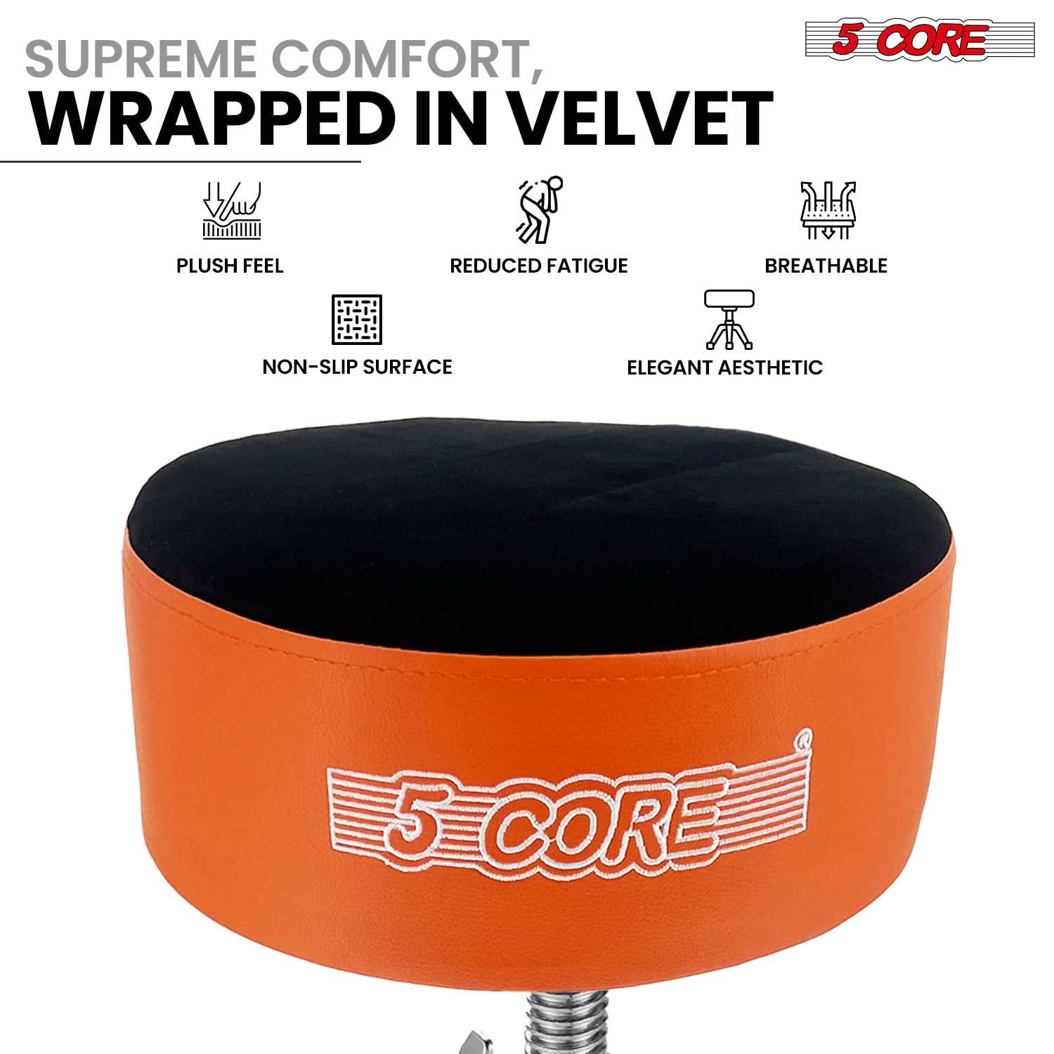 5 Core Drum Throne 5" Padded Guitar Stool Adjustable Heavy Duty Music Chair Seat w Luxury Velvet Top-3