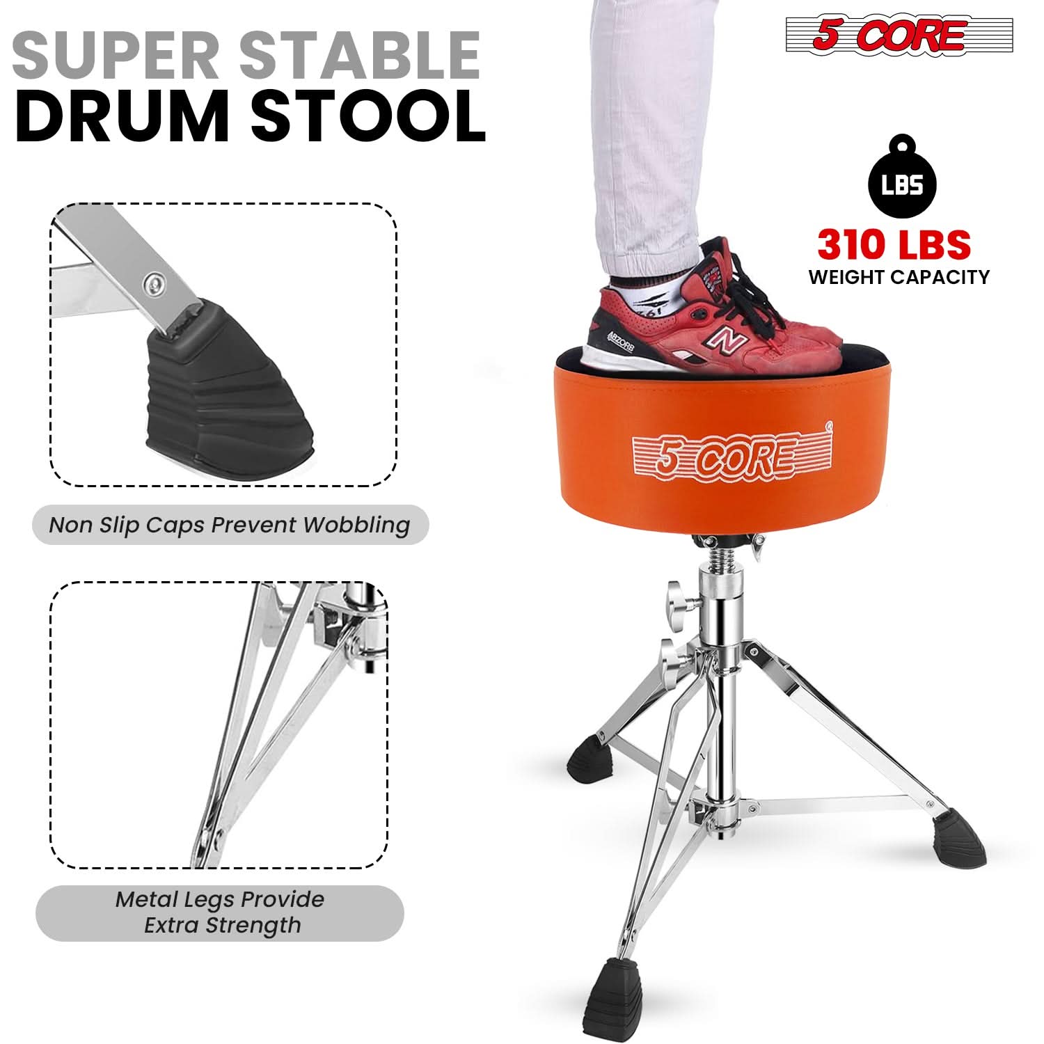 5 Core Drum Throne 5" Padded Guitar Stool Adjustable Heavy Duty Music Chair Seat w Luxury Velvet Top-4