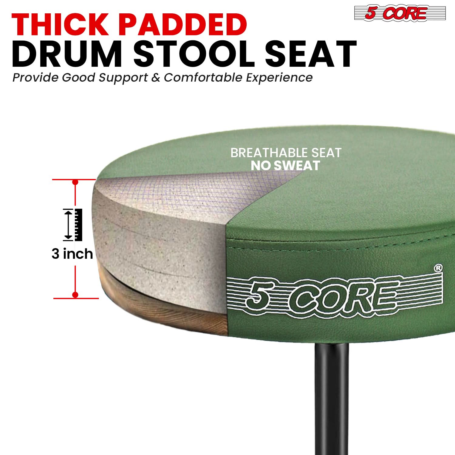 5 Core Drum Throne 3" Thick Padded Comfortable Guitar Stool Drummer Chair Adjustable Musician Seat-1